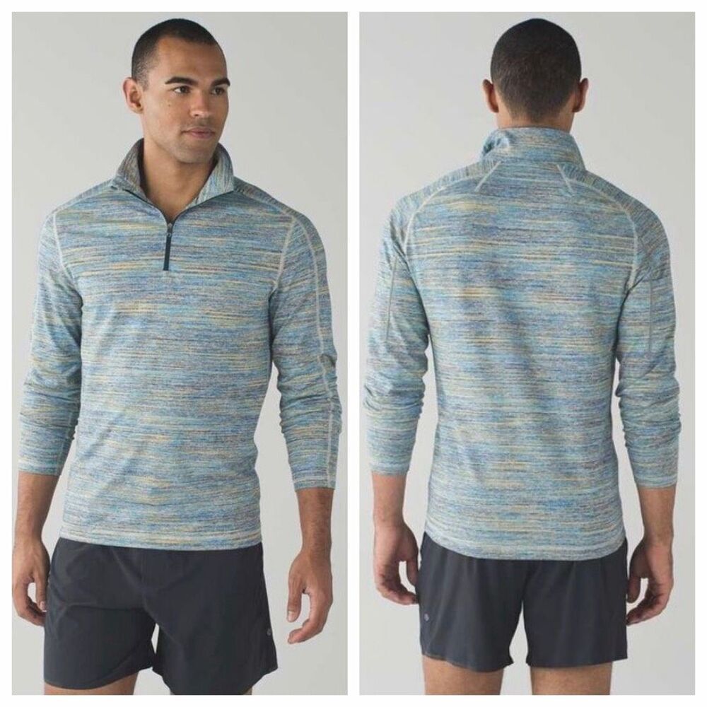 Lululemon Men's Surge Warm 1/2 Zip Space Dye Camo Deep Navy Alberta Lake Size Sm
